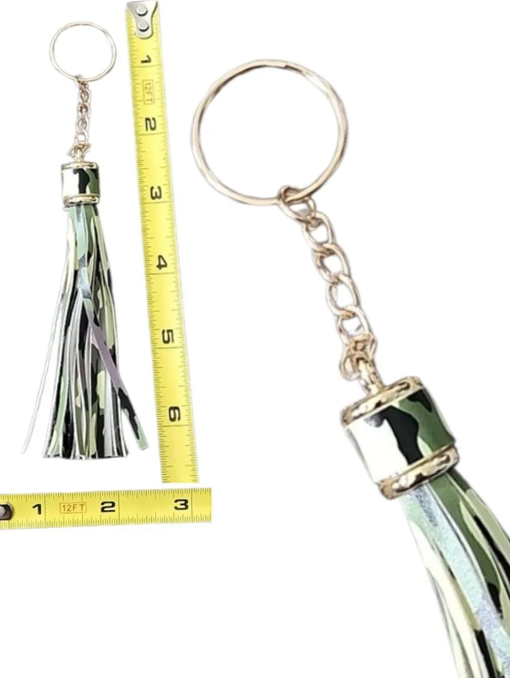 Faux leather camo tassel keychain